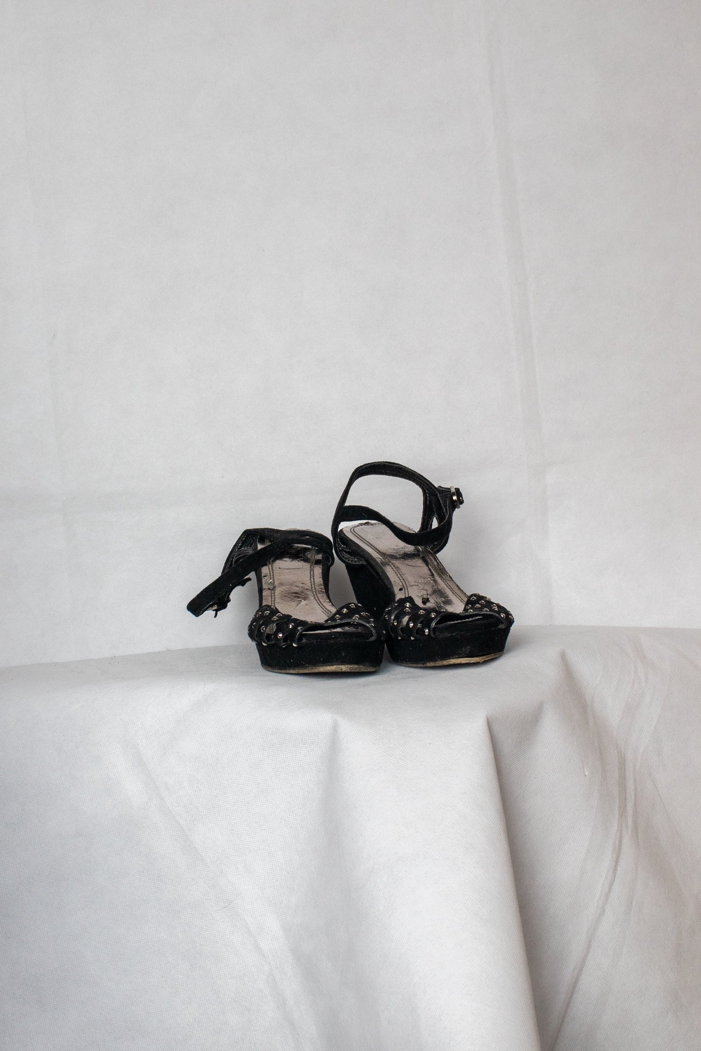 Black gem studded strappy heels