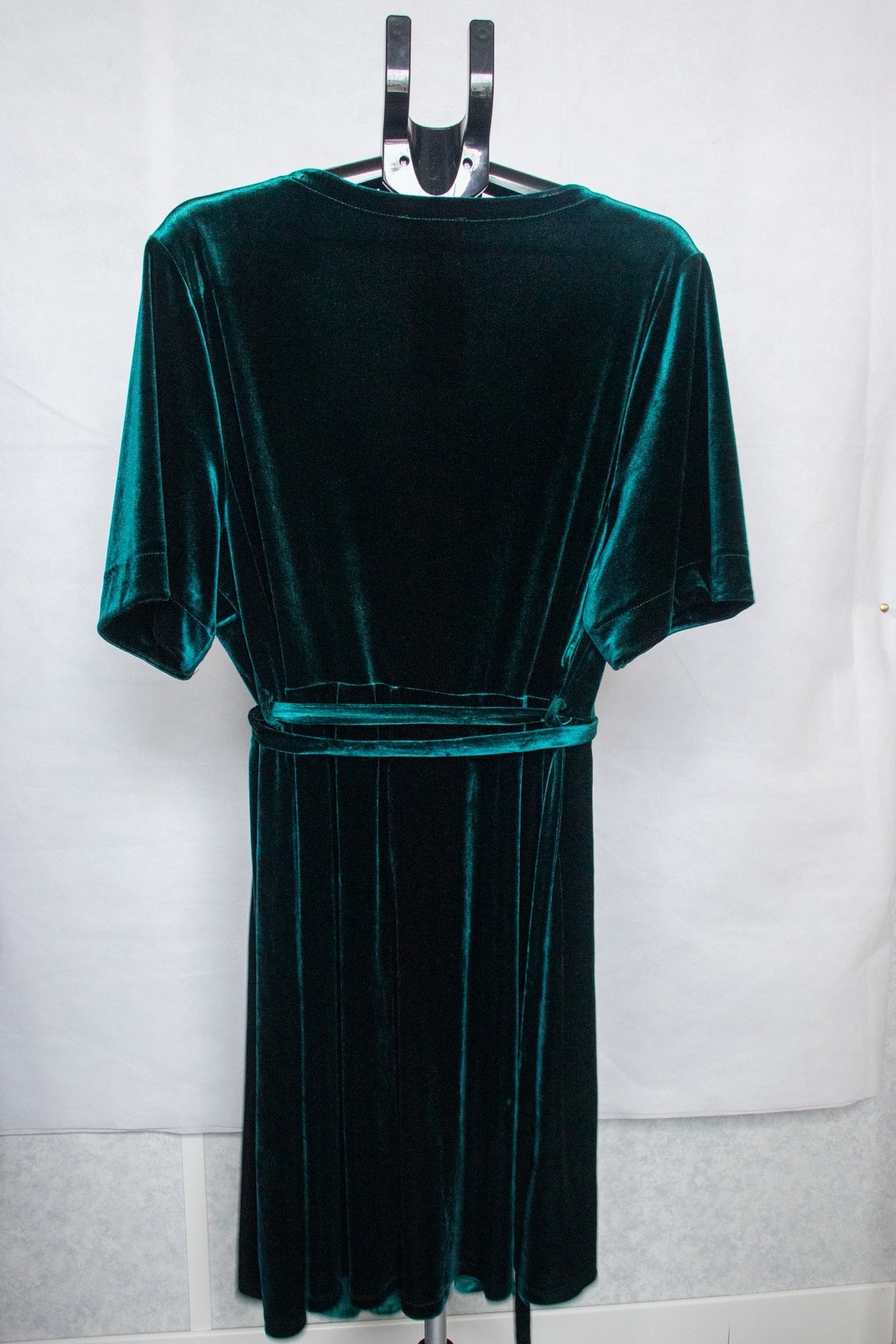 Green velvet wrap dress
