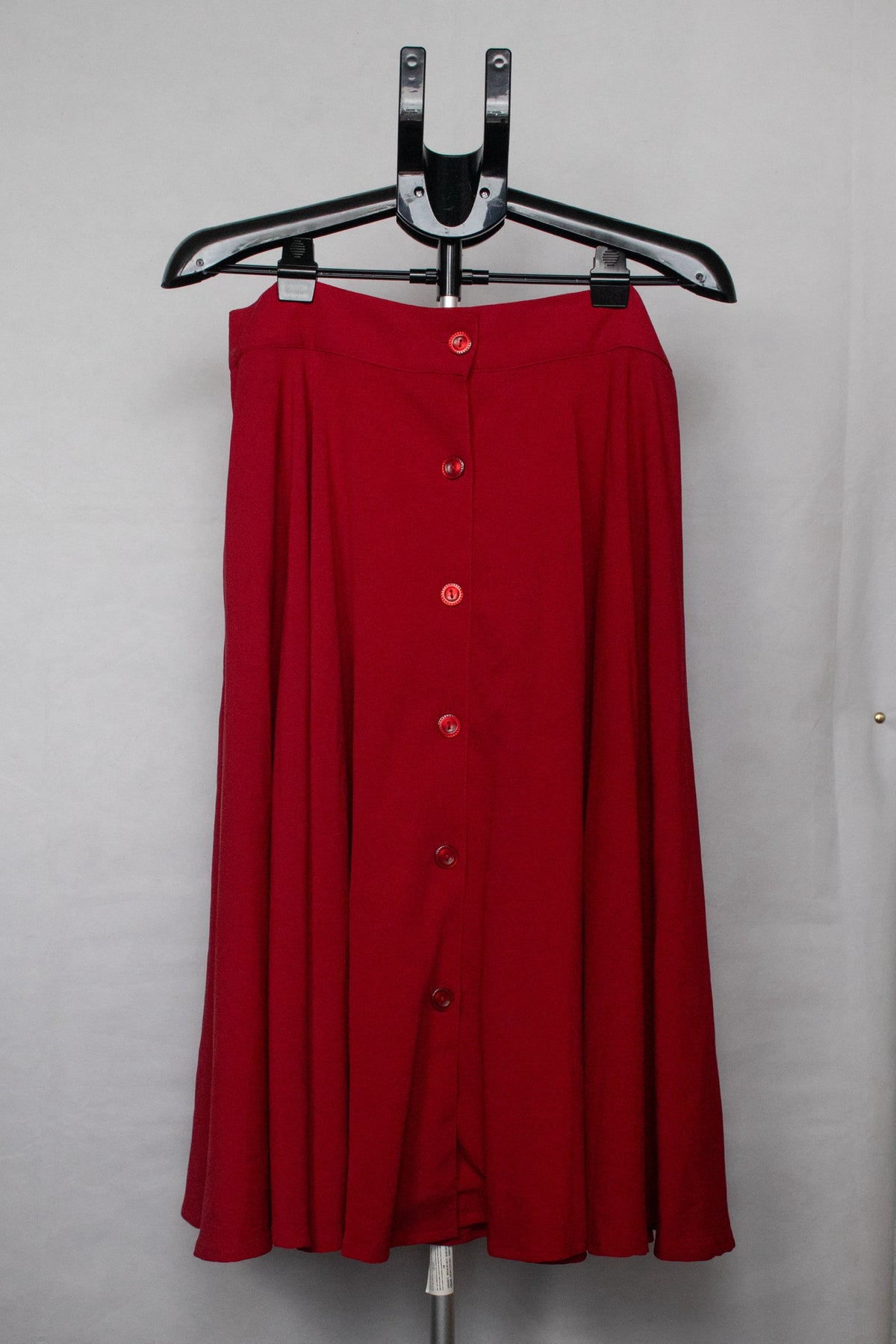 Red floaty midi skirt with buttons