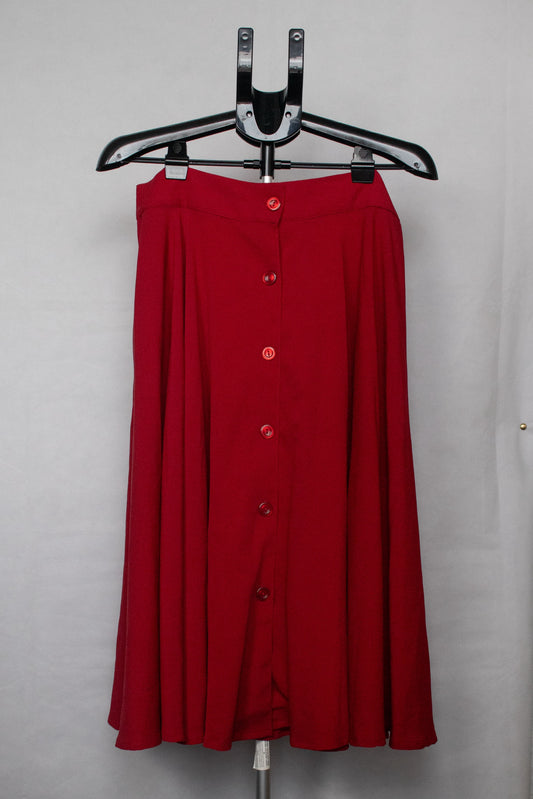 Red floaty midi skirt with buttons