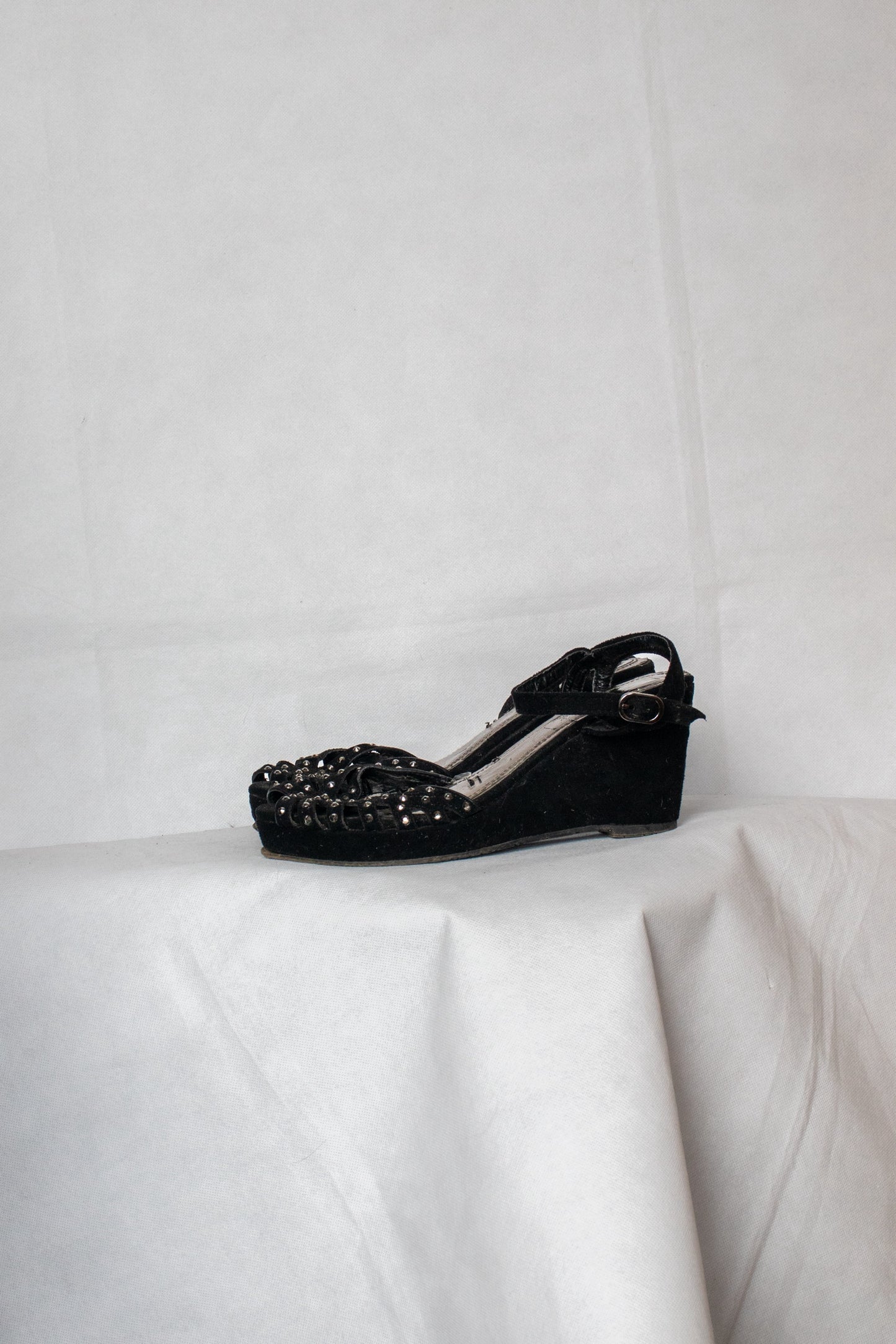 Black gem studded strappy heels