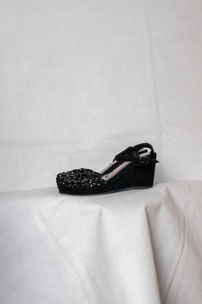 Black gem studded strappy heels