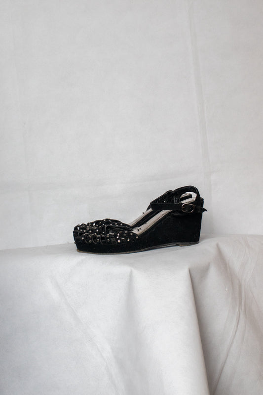 Black gem studded strappy heels