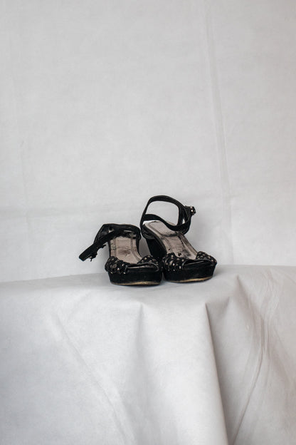 Black gem studded strappy heels