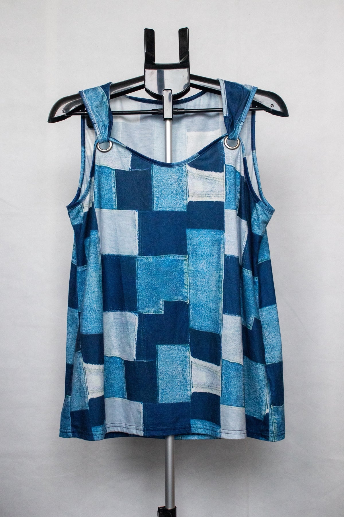 Blue denim patchwork effect vest