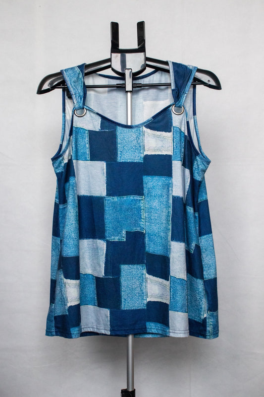 Blue denim patchwork effect vest