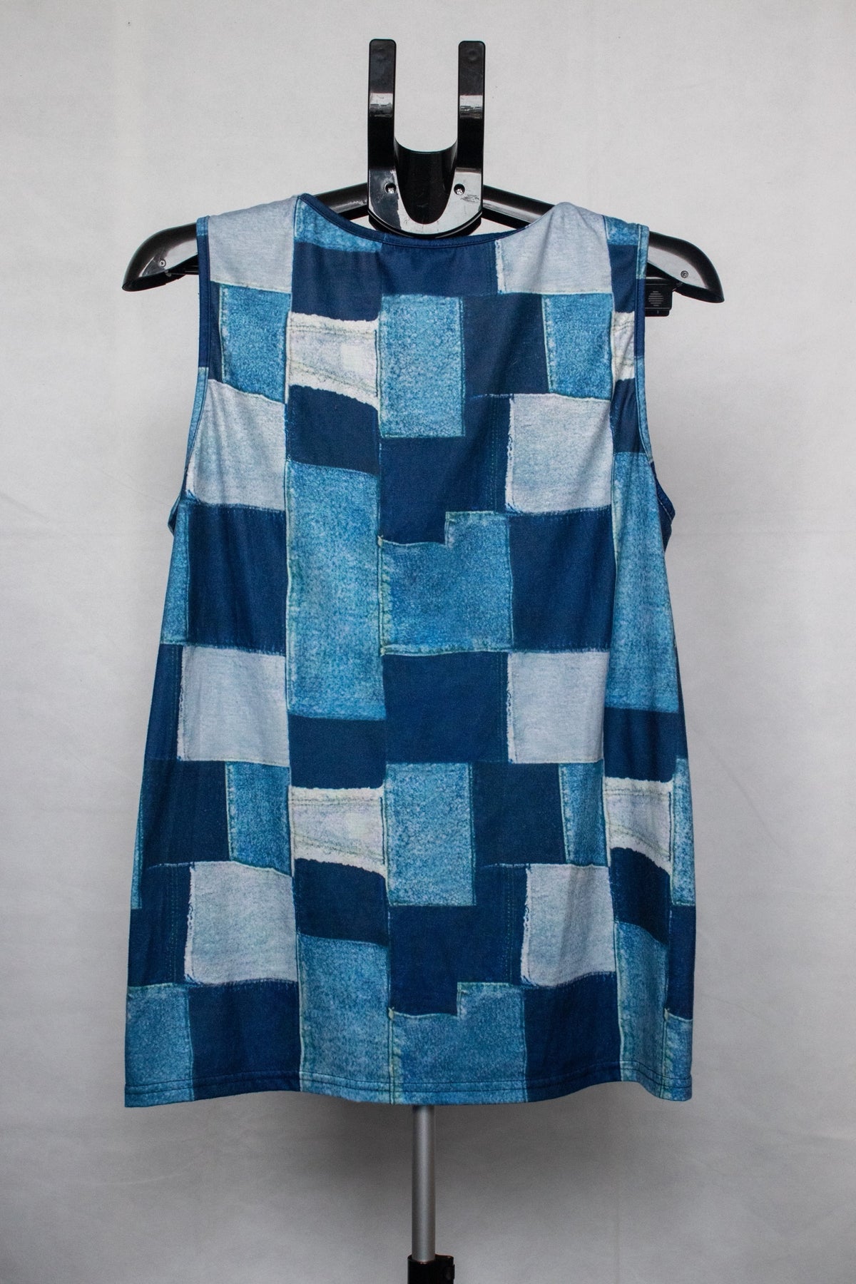 Blue denim patchwork effect vest