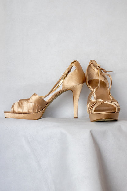 Gold open toe heels
