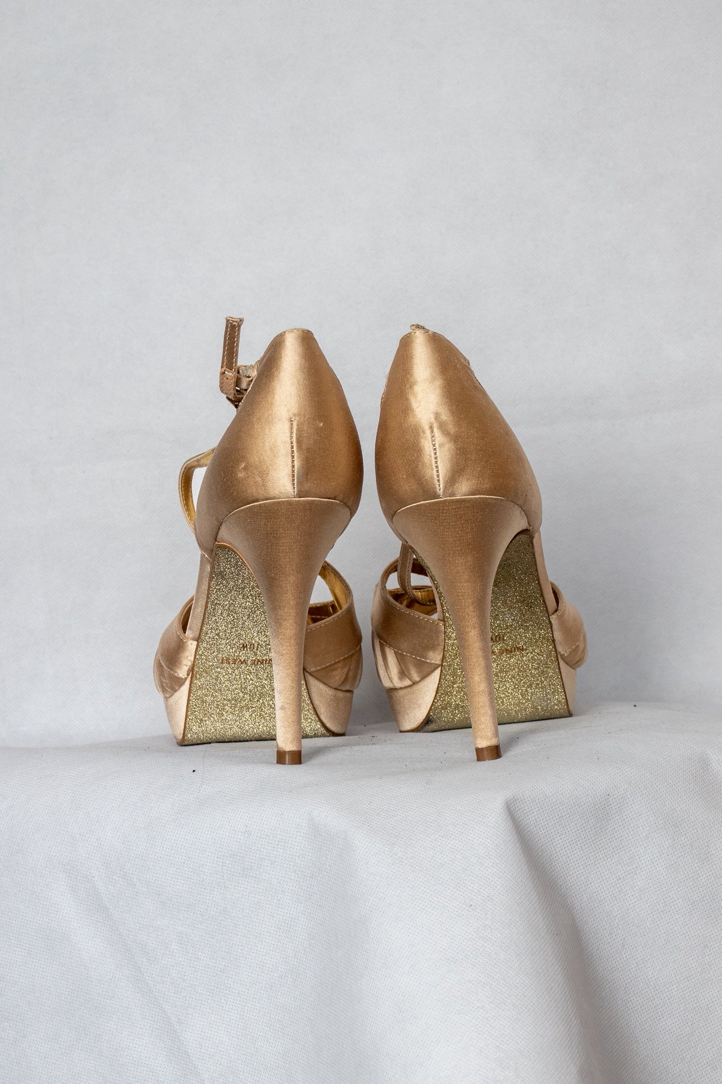 Gold open toe heels