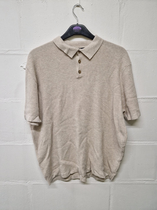 Cream patterned knitted polo