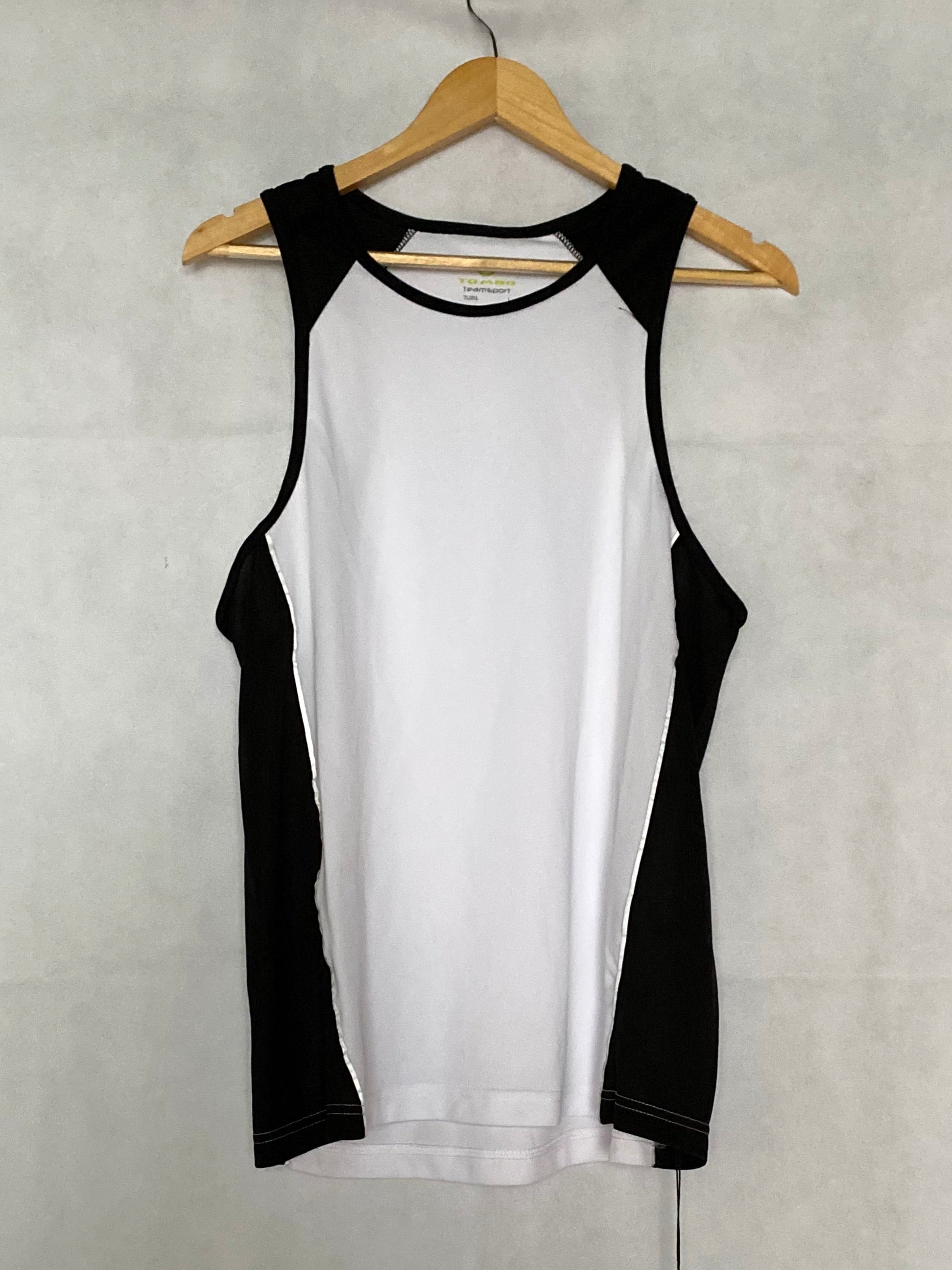 white and black sports vest