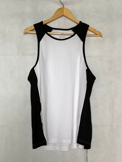 white and black sports vest