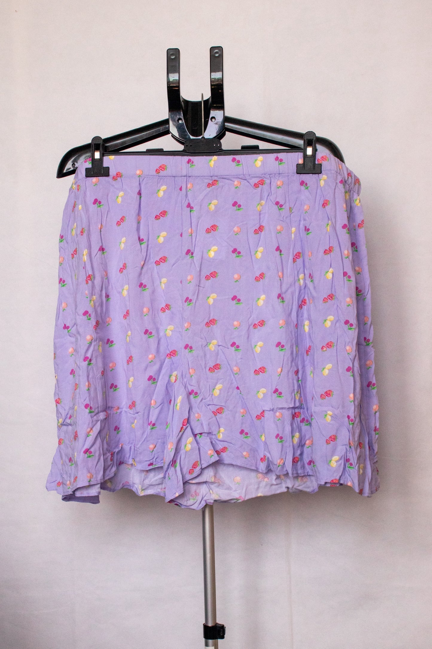 Purple PJ shorts with fruit pattern