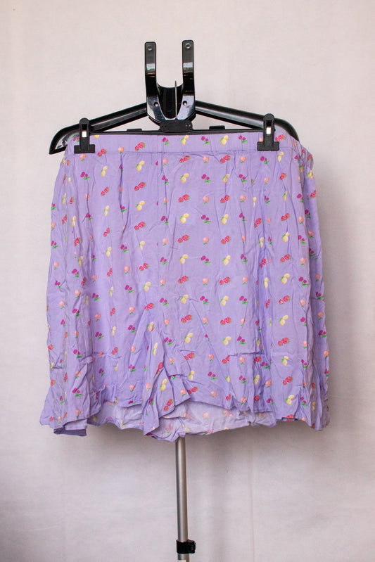 Purple PJ shorts with fruit pattern