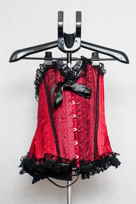 Red corset with black lace