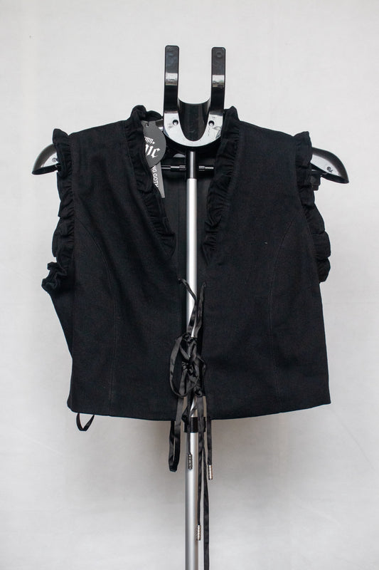 Black lace up vest with embroidered heart on back