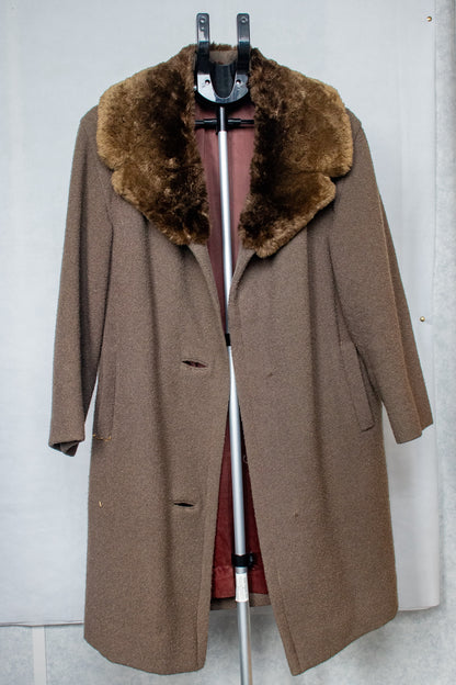 Greenish brown coat with fur