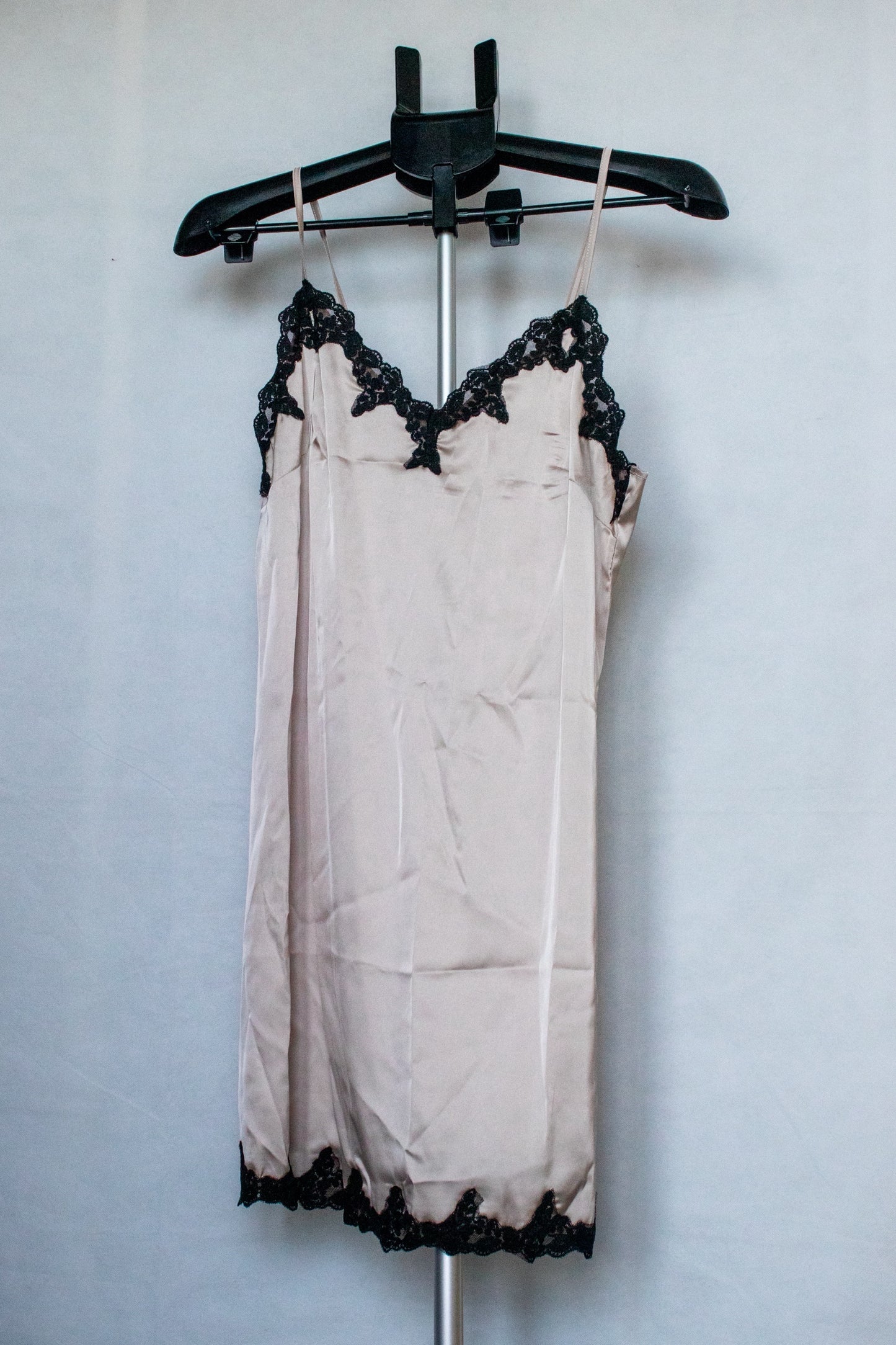 Pink Night Slip with Black Lace