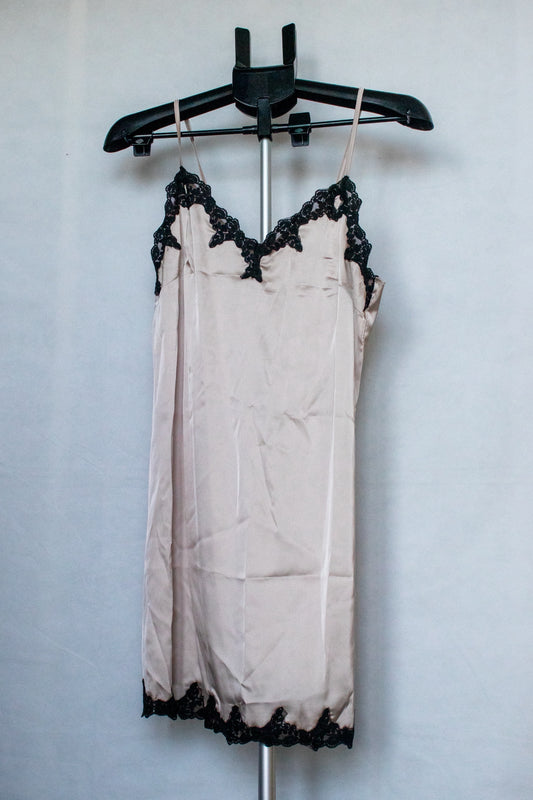 Pink Night Slip with Black Lace