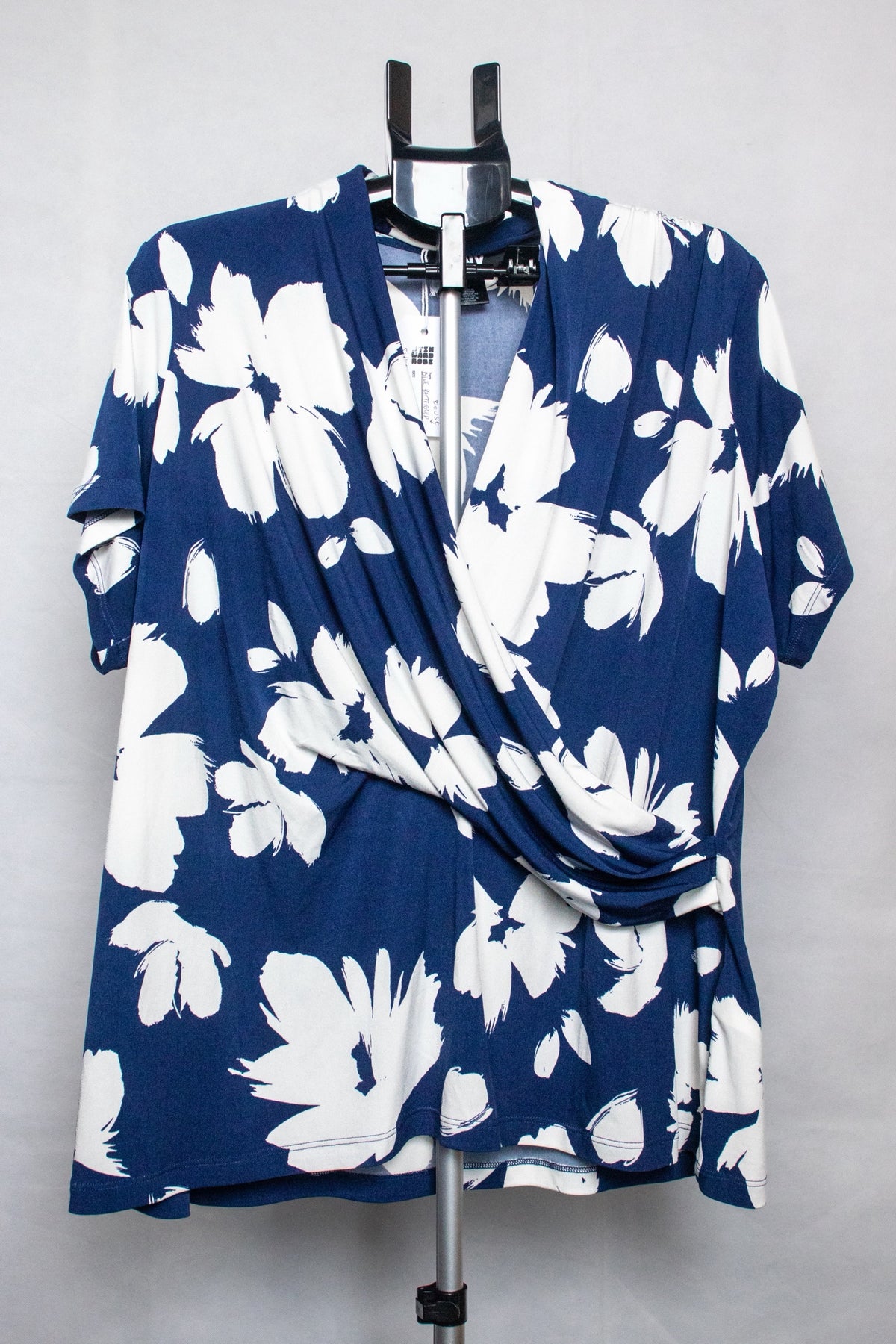 Blue floral wrap blouse