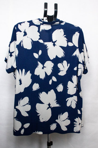 Blue floral wrap blouse