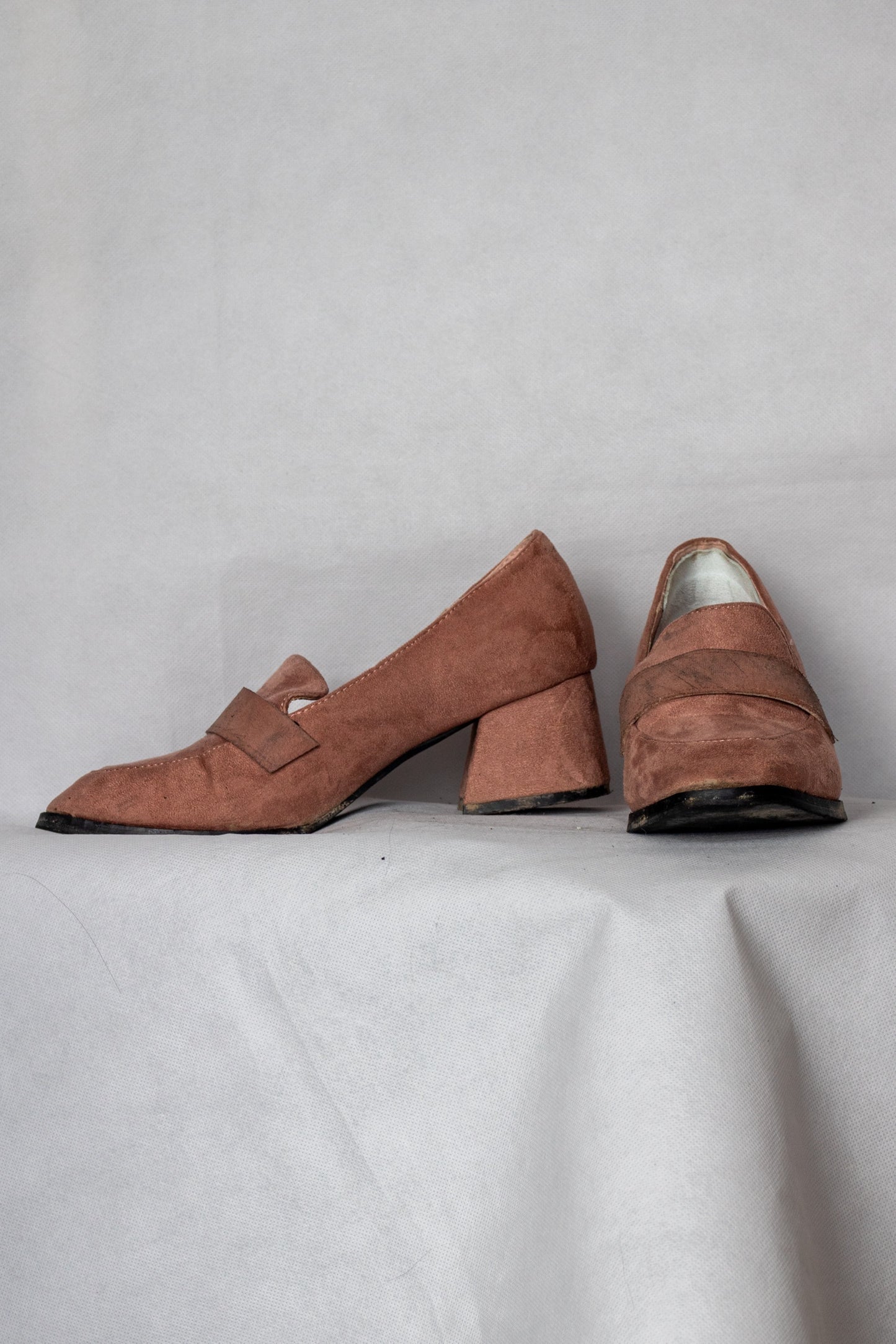Pink suede mule shoes