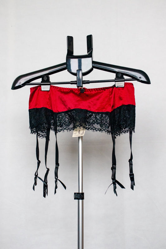 Red garter belt with black lace
