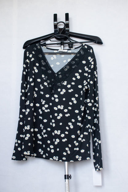 Black Daisy Print Pyjama Top