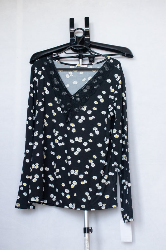 Black Daisy Print Pyjama Top