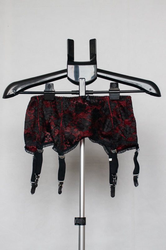 Red and black lace garter belt