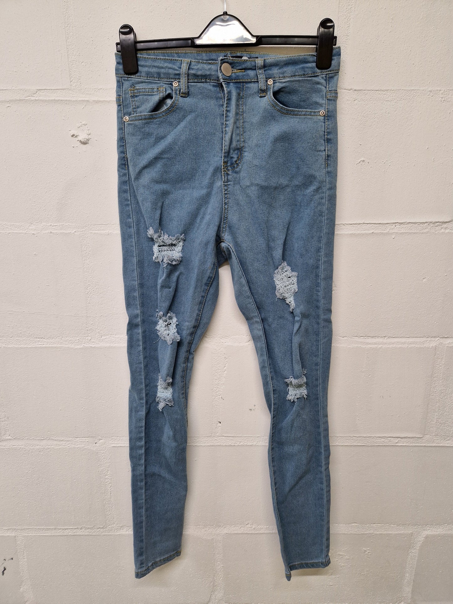 Blue distressed ripped jeans, Boohoo, Size 8