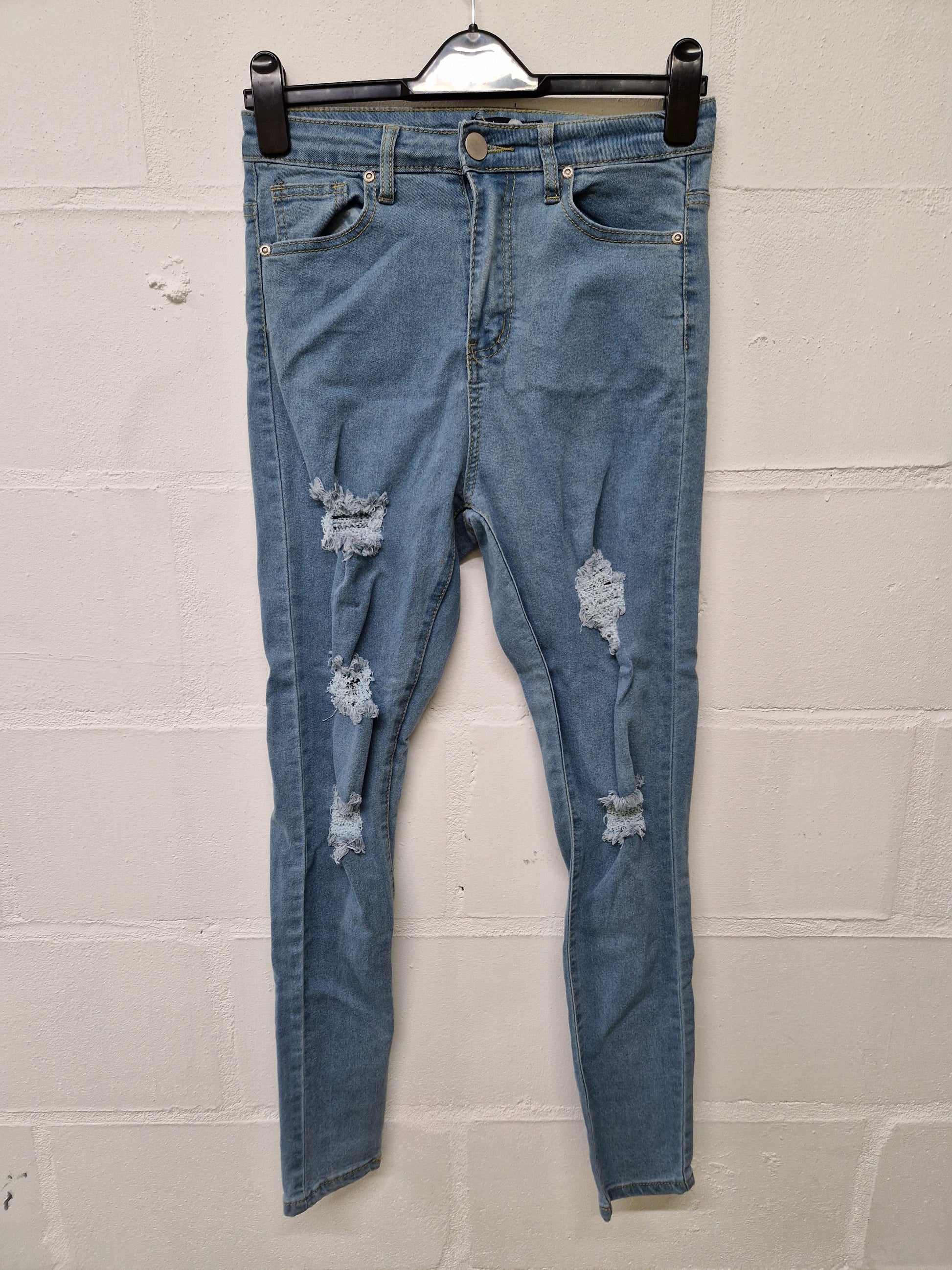 Blue distressed ripped jeans, Boohoo, Size 8