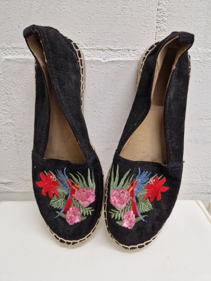 black embroidered espadrilles