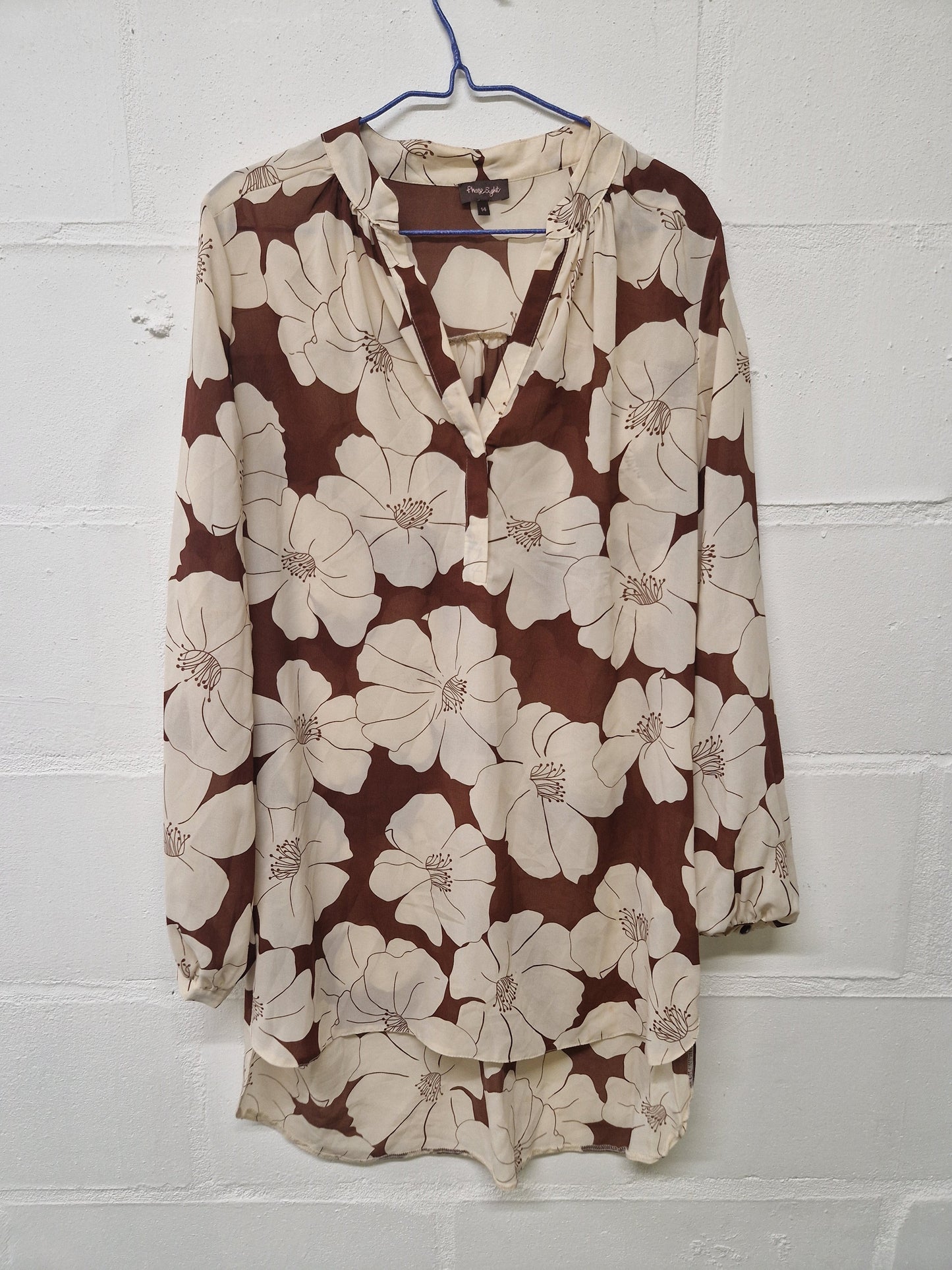 cream and brown blouse large floral pattern