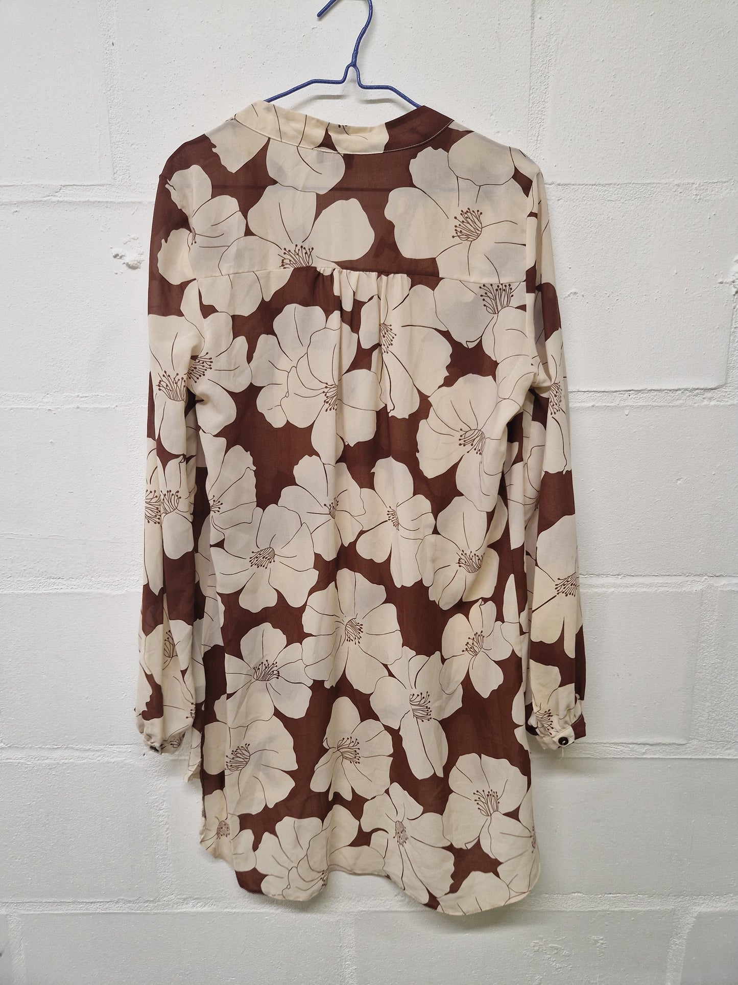 cream and brown blouse large floral pattern